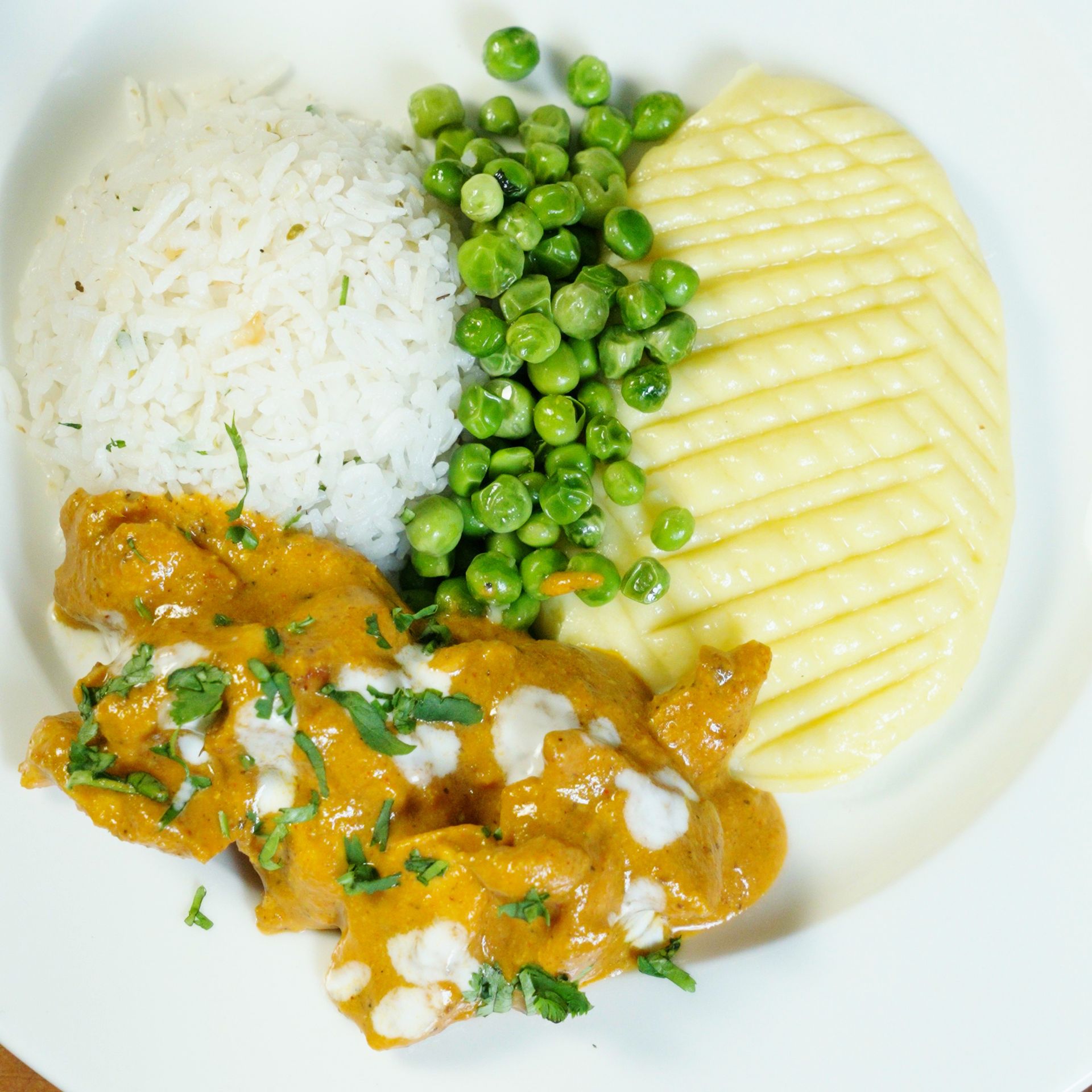 Butter Chicken with Mashed Potato and Herb Rice